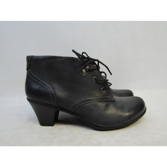 Earth Womens Size 7.5 Black Leather Lace Up Fashion Ankle Boots Booties - Picture 3 of 11